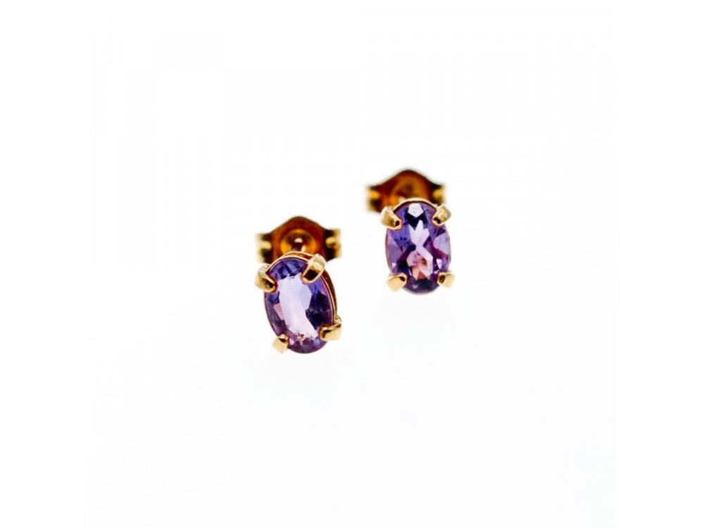 14 K Yellow Gold Purple Tourmaline Stud Earrings